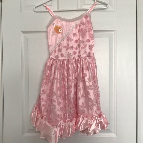 Pink Floral Butterfly Detail Dress Girl Size 10 Spaghetti Strap - Picture 1 of 8